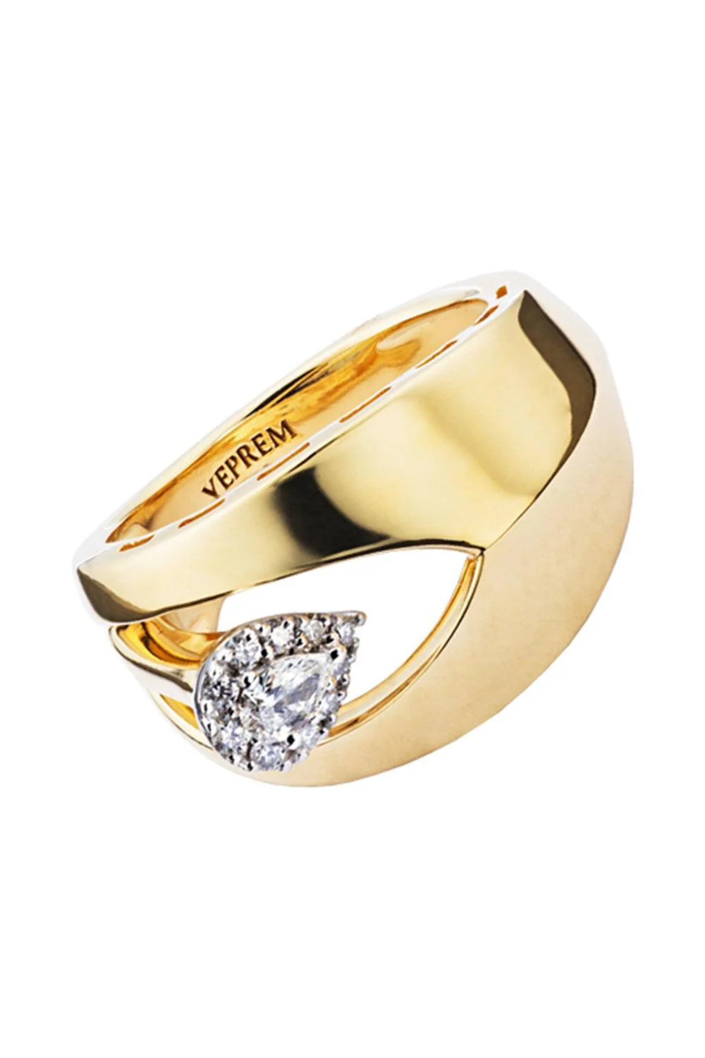 Diamond Floating Wide Band Golden Strada Ring