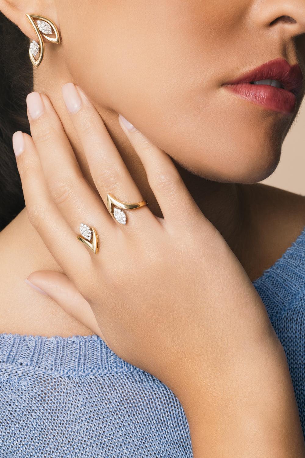 Diamond Marquise Double Finger Golden Strada Ring - Image 2