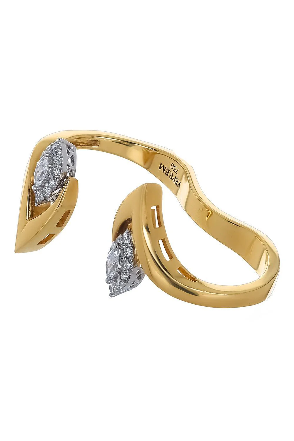 Diamond Marquise Double Finger Golden Strada Ring - Image 5