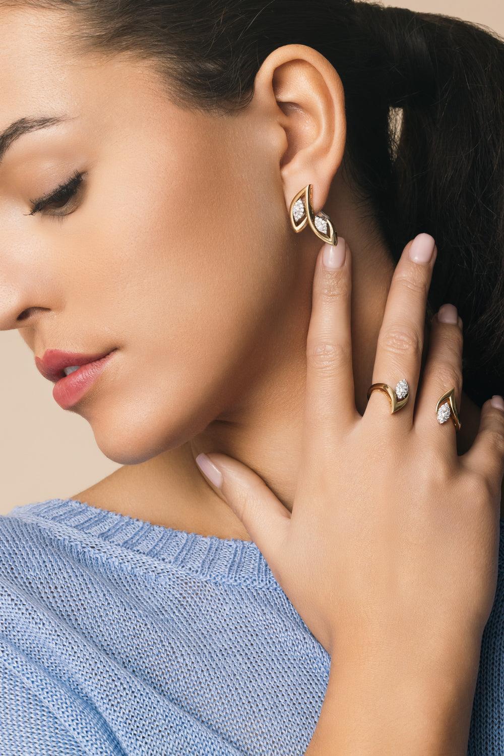 Diamond Marquise Pointed Golden Strada Earrings - Image 2