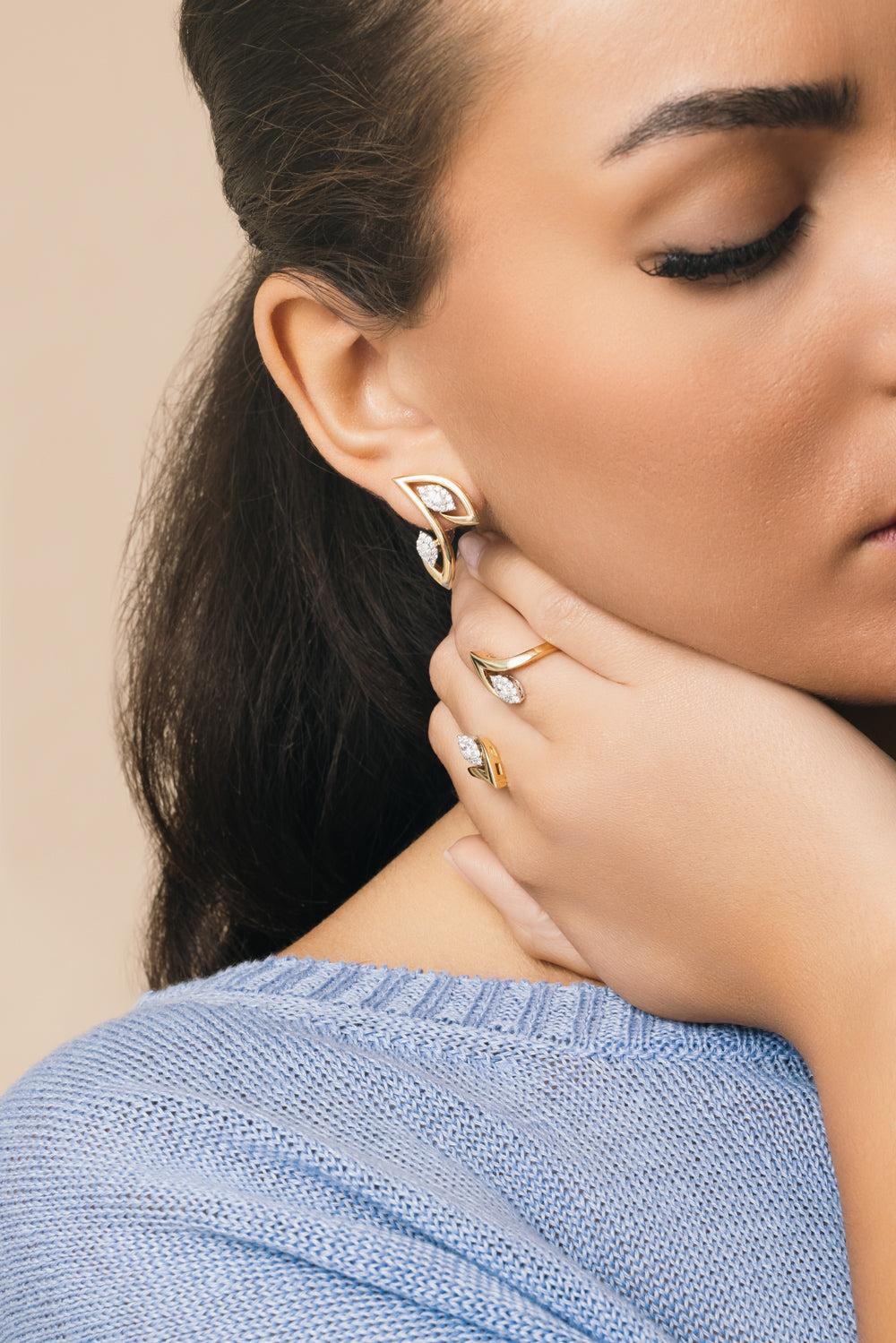 Diamond Marquise Pointed Golden Strada Earrings - Image 3