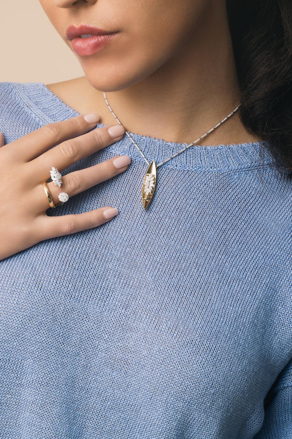 Diamond Pointed Pendant Golden Strada Necklace - Image 4