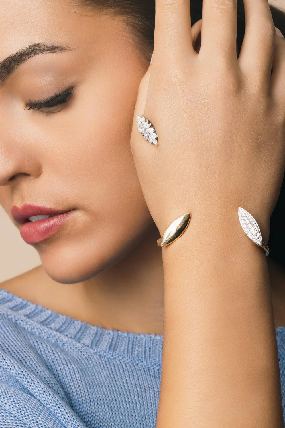 Diamond Statement Golden Strada Hand Bracelet - Image 2