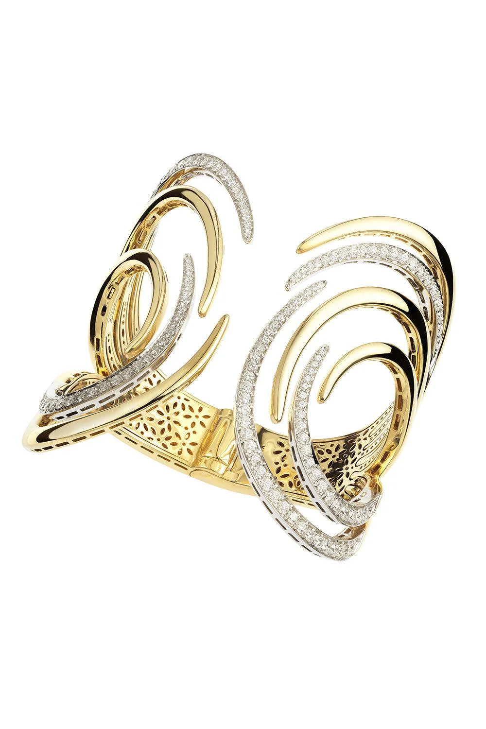 Diamond Swirl Golden Strada Open Cuff Bracelet