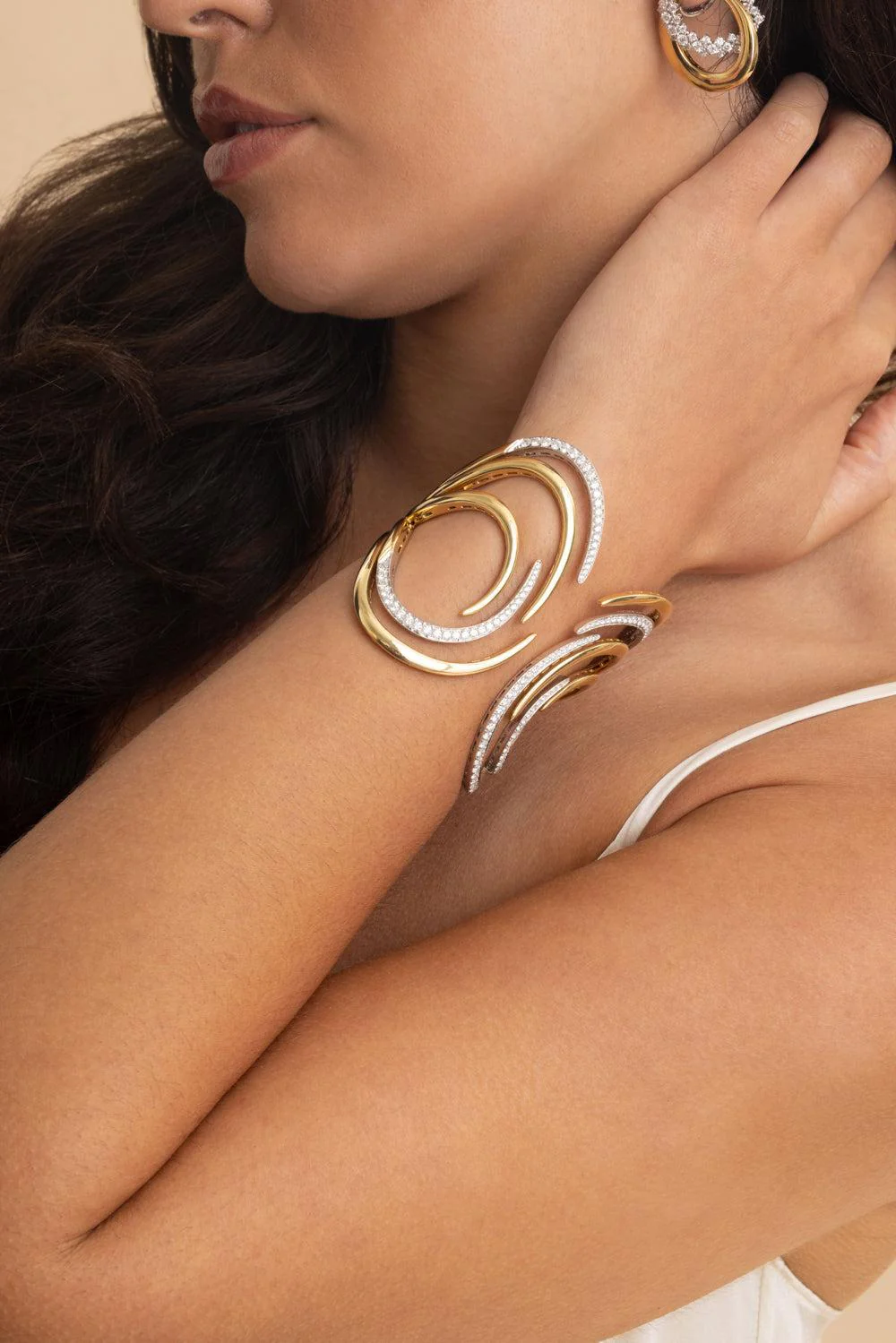 Diamond Swirl Golden Strada Open Cuff Bracelet - Image 3