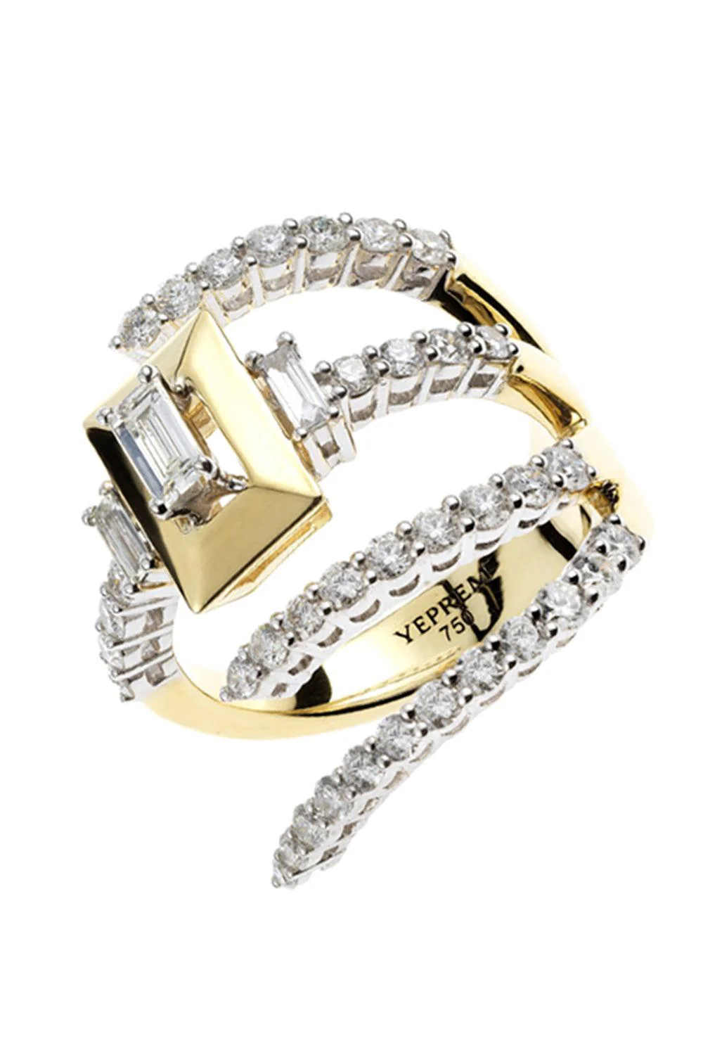 Diamond Three Open Band Golden Strada Ring