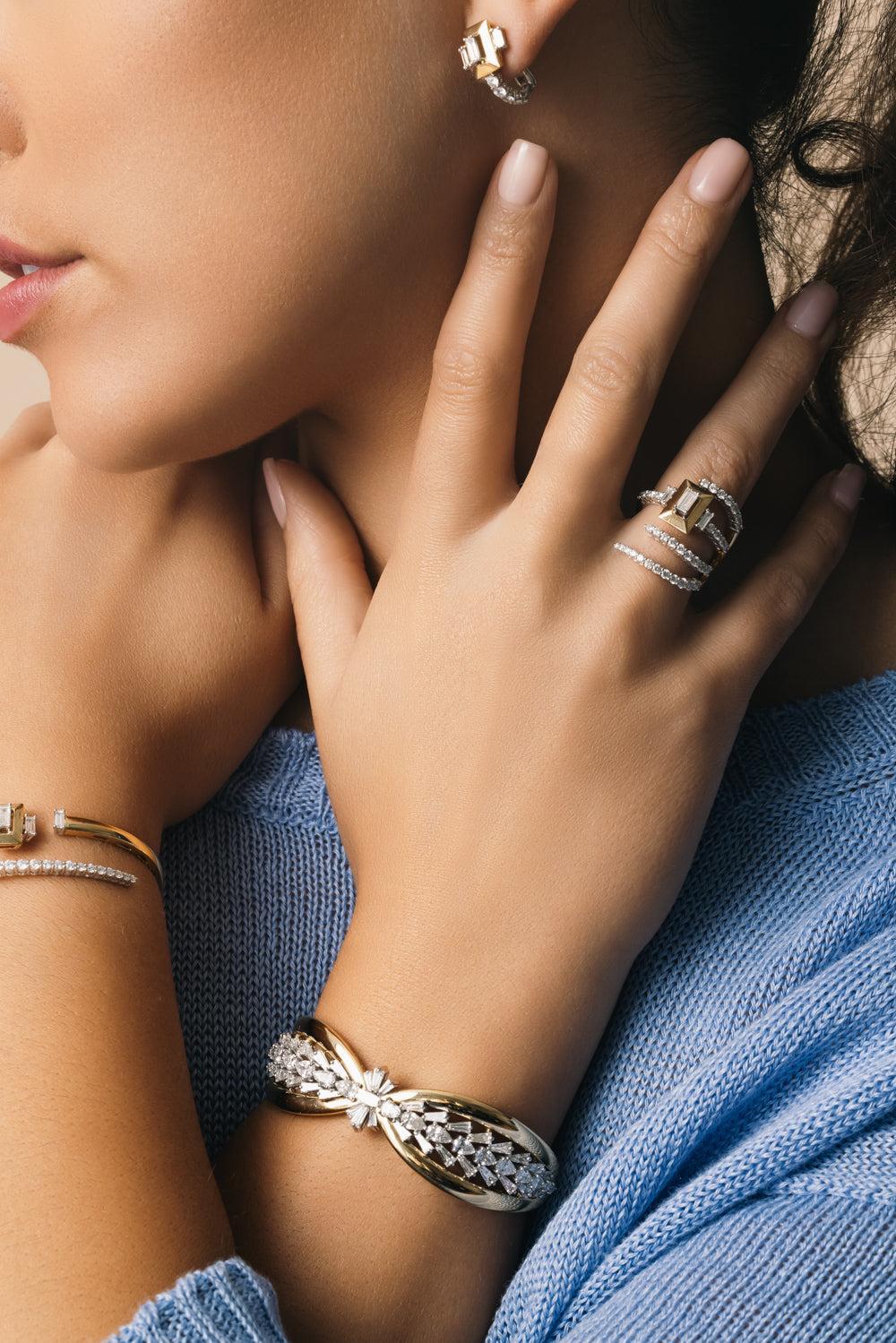 Diamond Three Open Band Golden Strada Ring - Image 2
