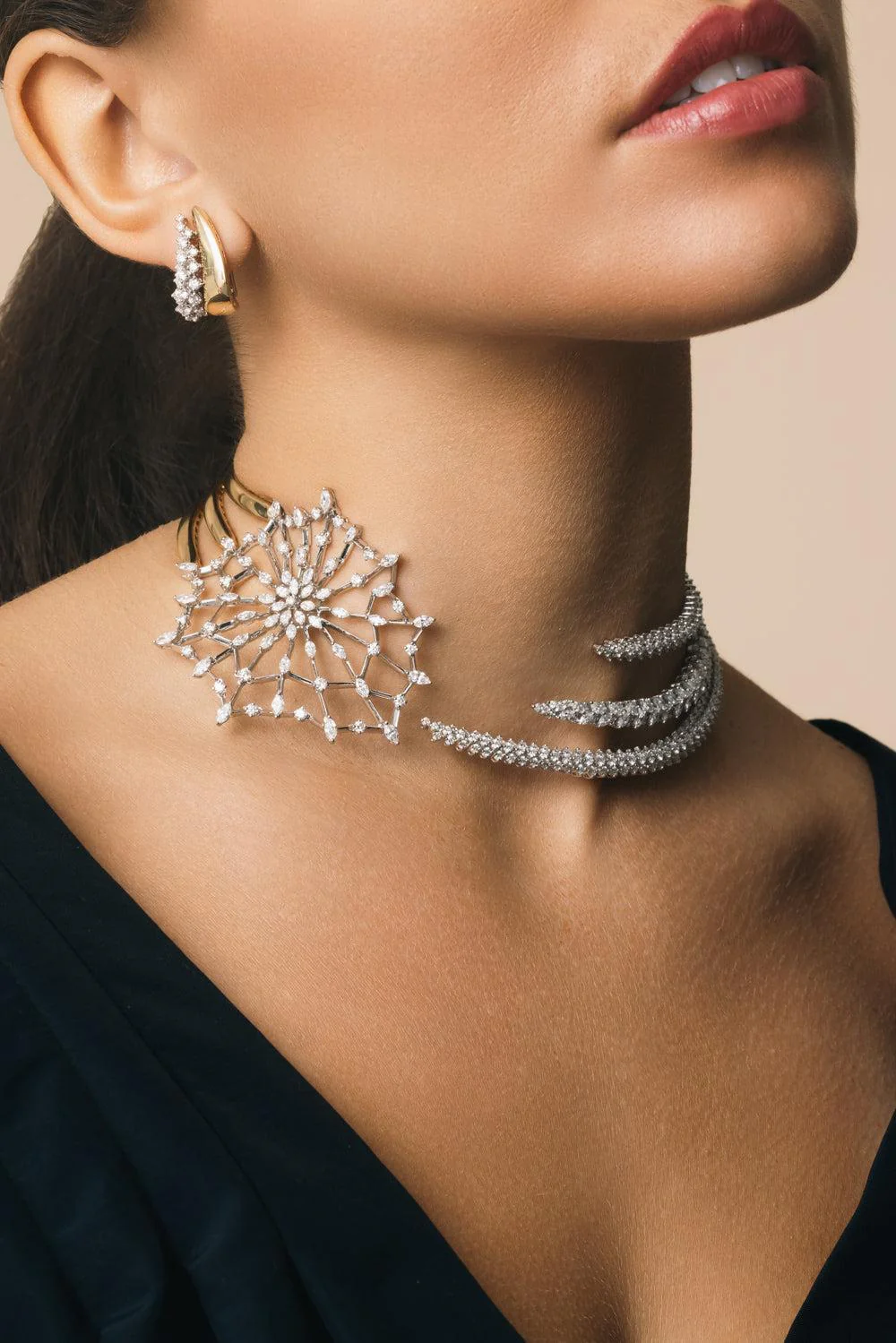 Diamond Three Tier Web Collar Golden Strada Necklace - Image 2