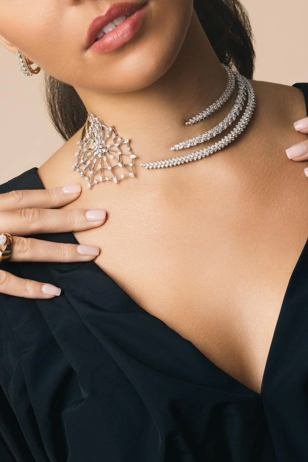 Diamond Three Tier Web Collar Golden Strada Necklace - Image 3