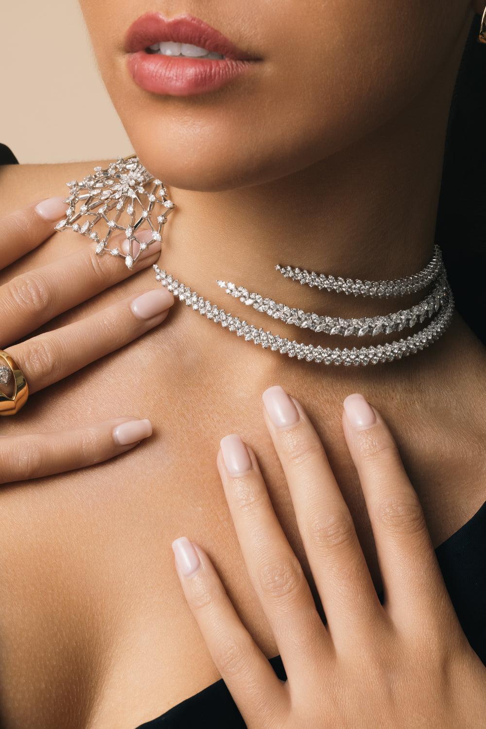 Diamond Three Tier Web Collar Golden Strada Necklace - Image 4