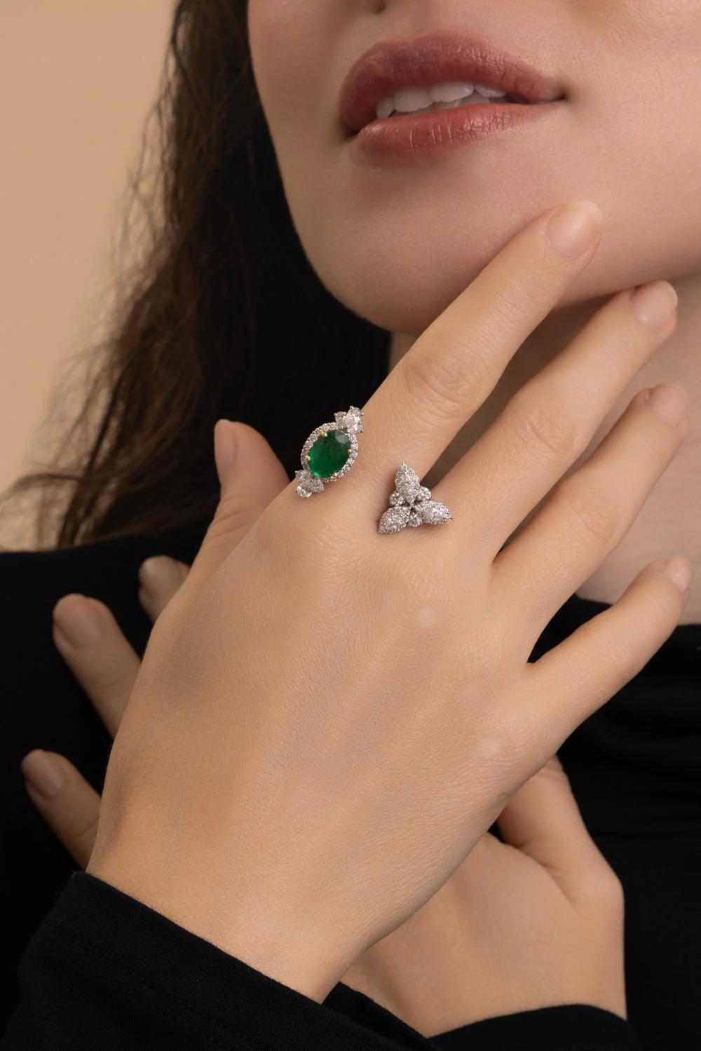 Emerald Diamond Open Reign Ring - Image 2