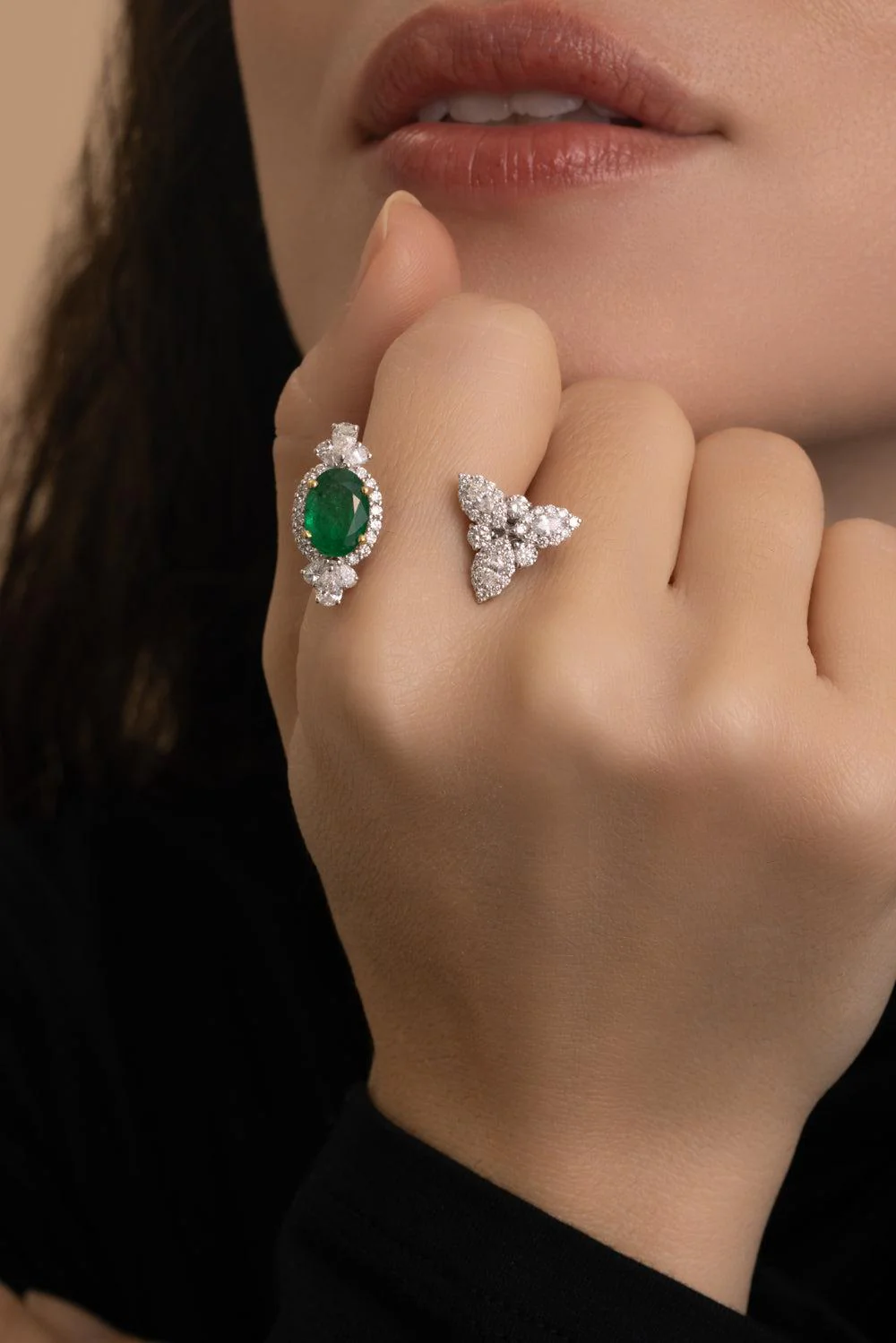 Emerald Diamond Open Reign Ring - Image 3