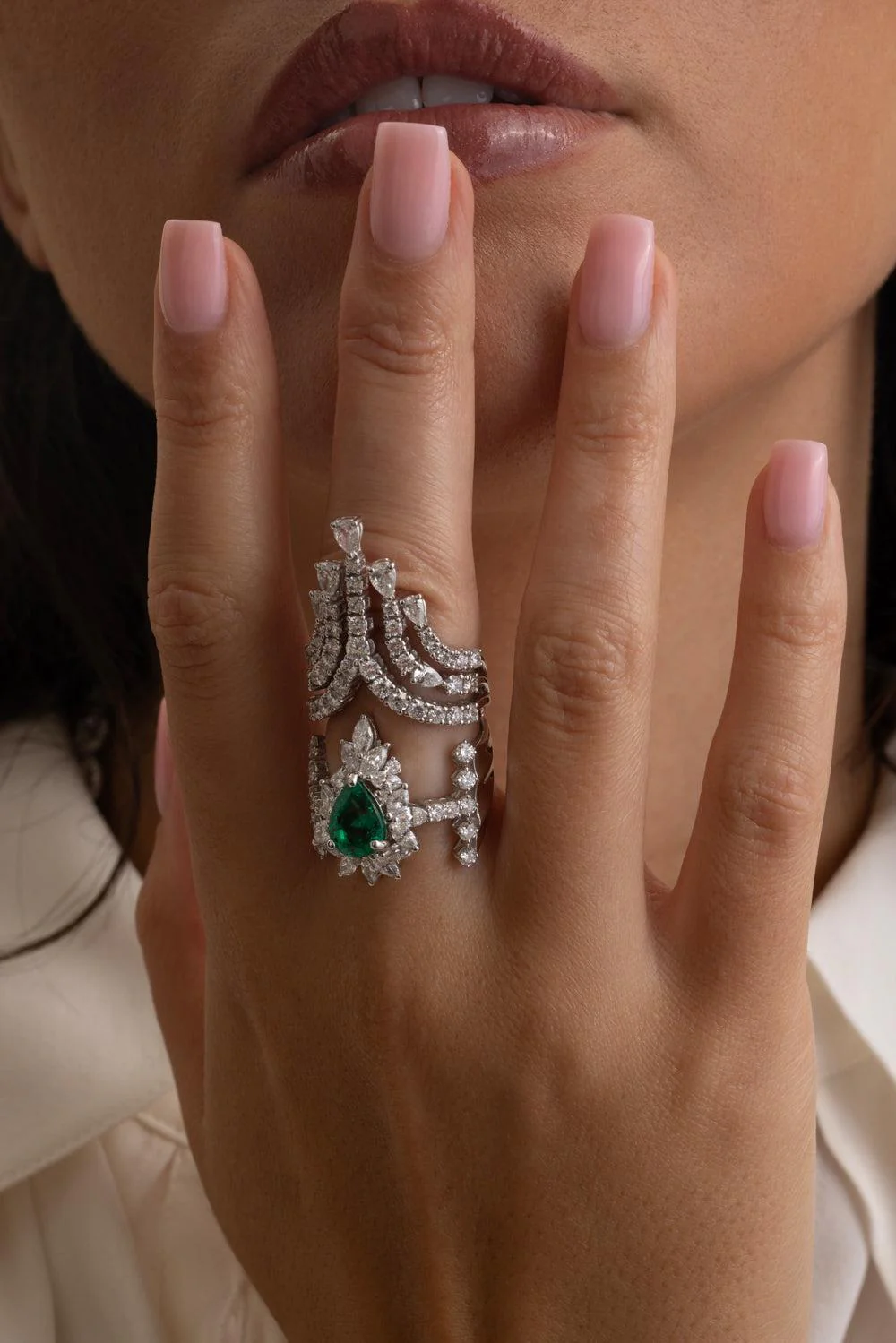 Emerald Diamond Statement Dangle Ring - Image 3