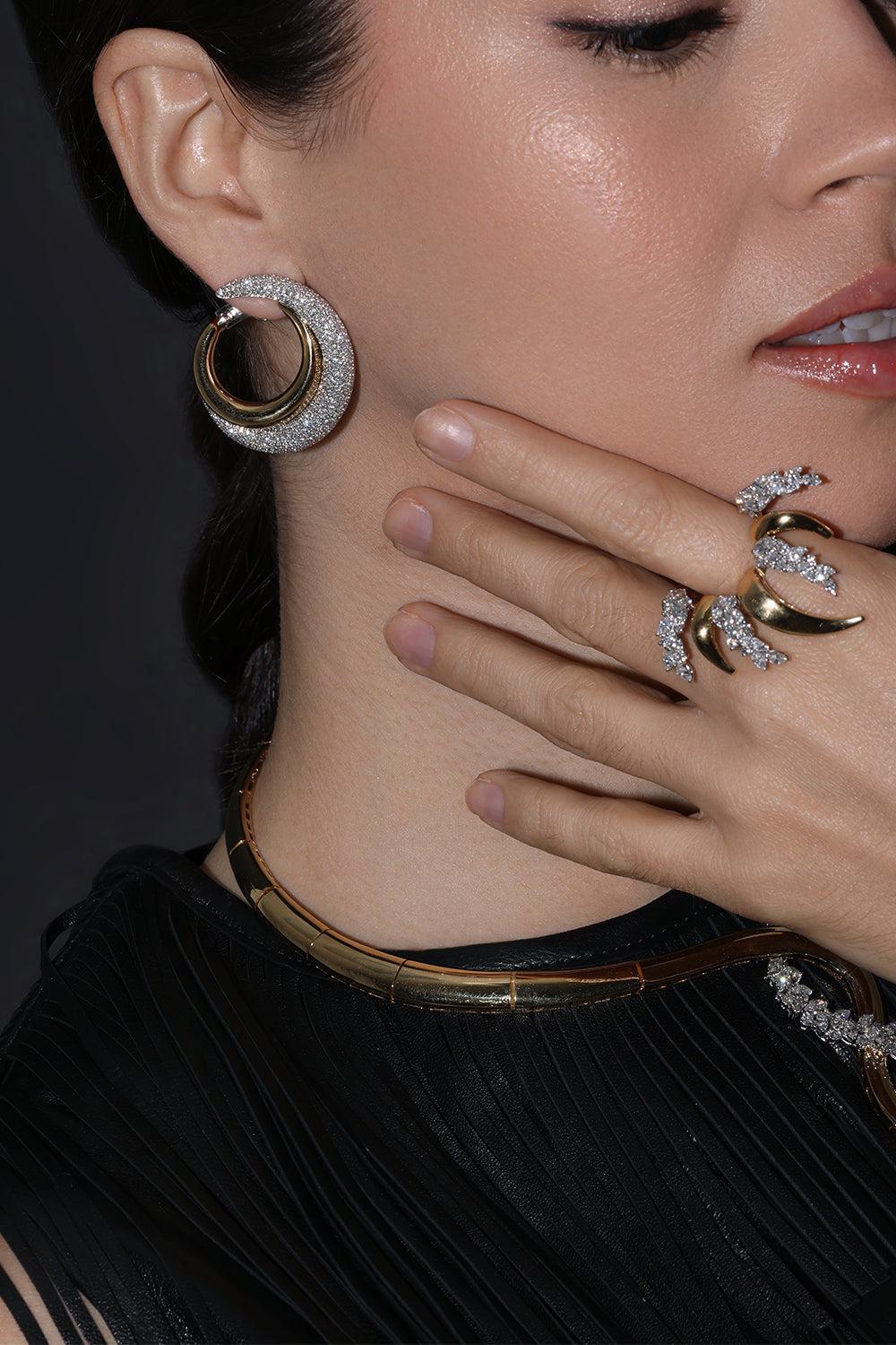 Golden Strada Diamond Open Hoop Earrings - Image 2