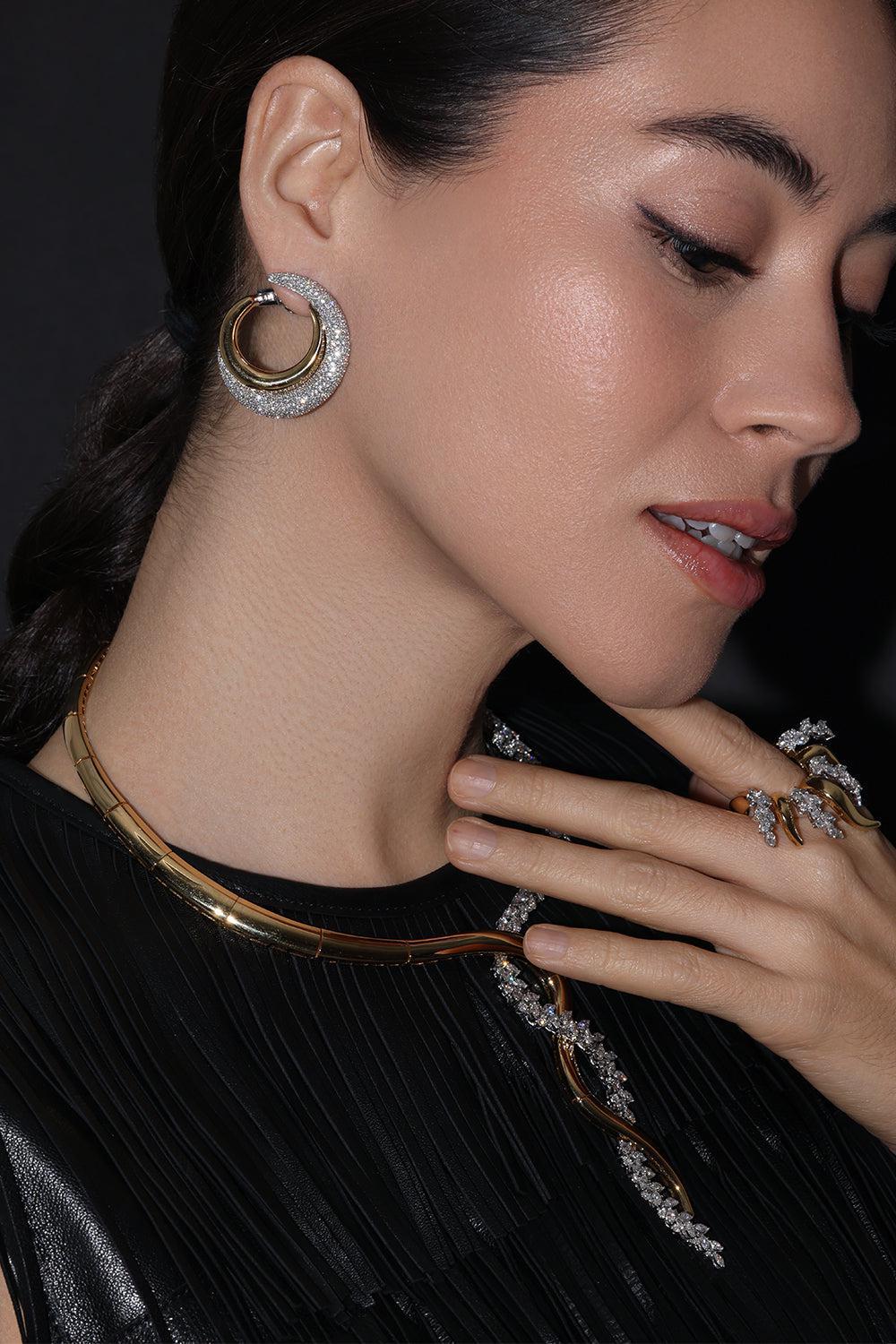 Golden Strada Diamond Open Hoop Earrings - Image 3