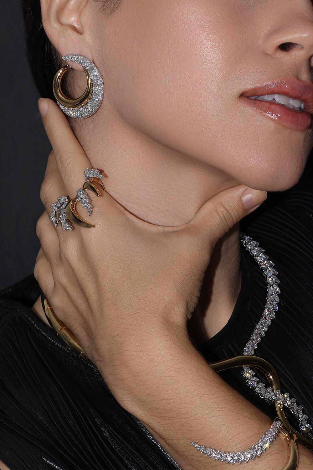Golden Strada Diamond Open Hoop Earrings - Image 4