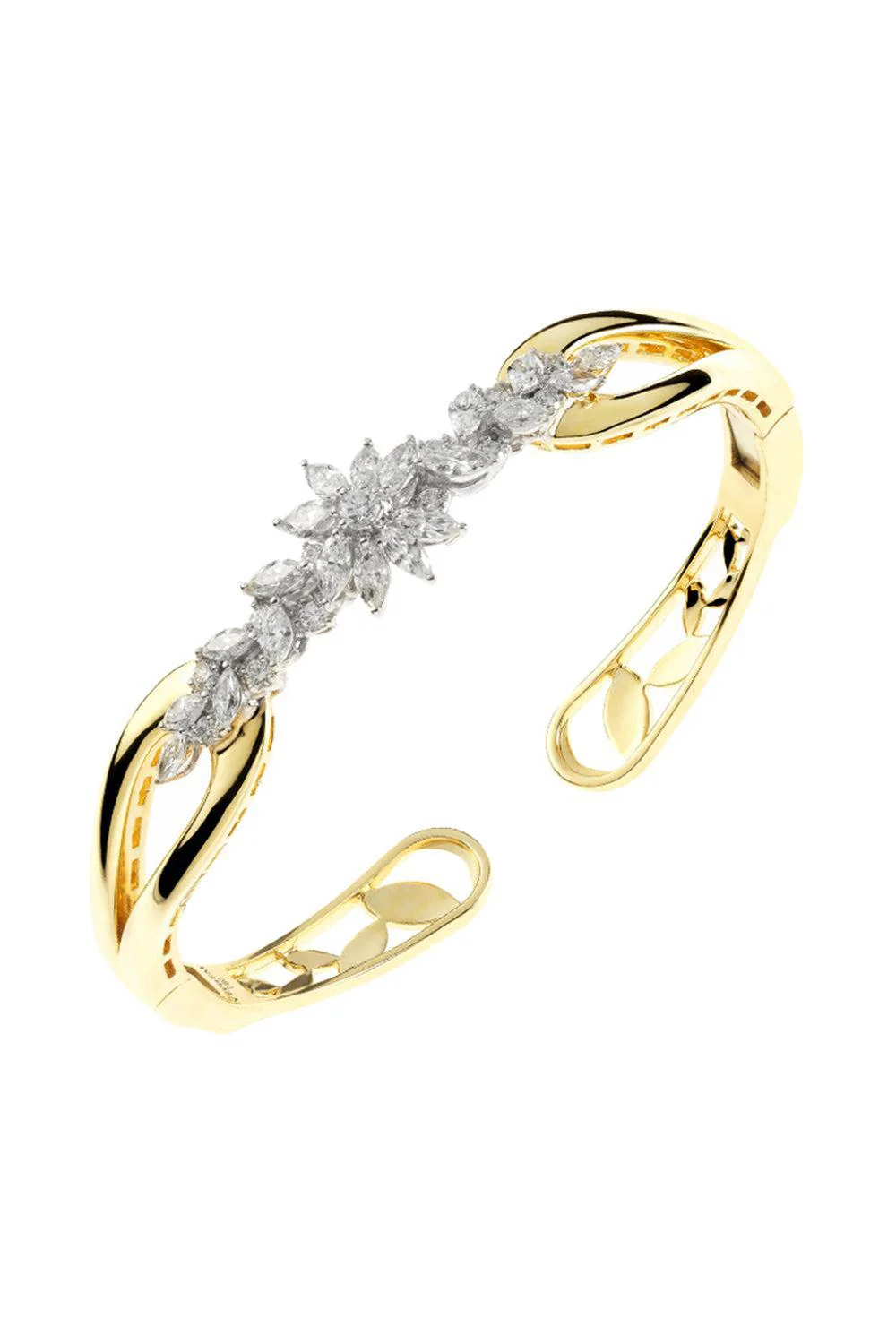 Golden Strada Floral Diamond Bangle Bracelet