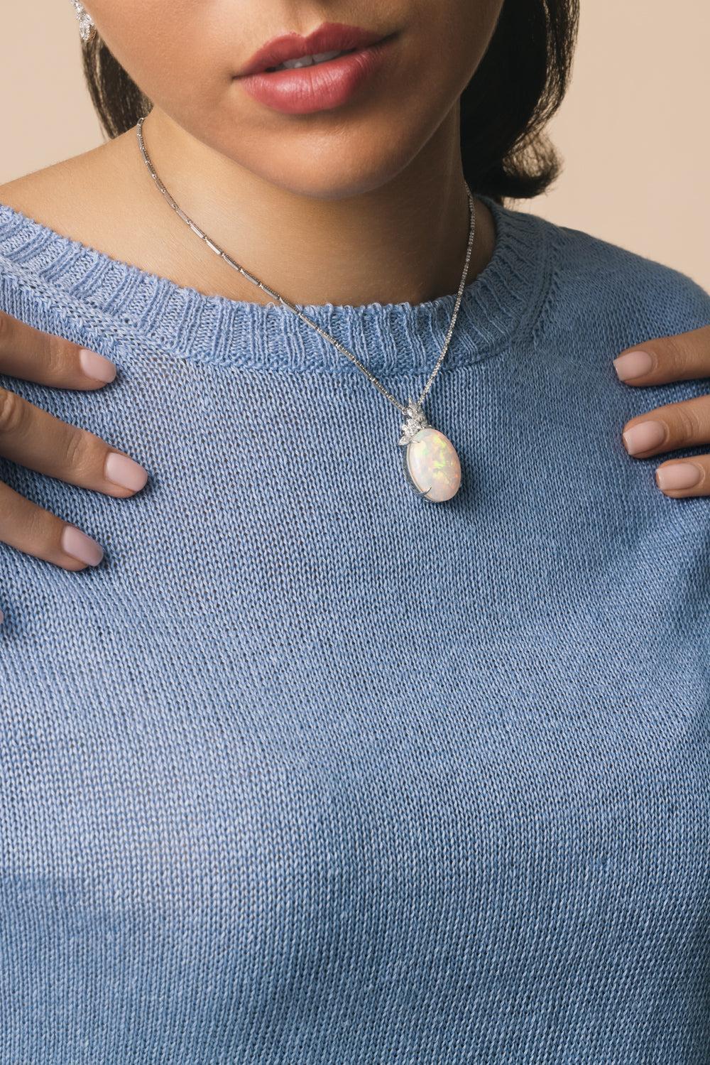 Opal Diamond Pendant Reign Necklace - Image 2