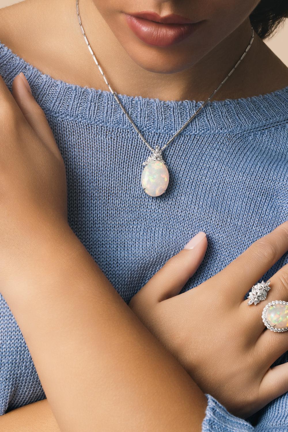 Opal Diamond Pendant Reign Necklace - Image 3