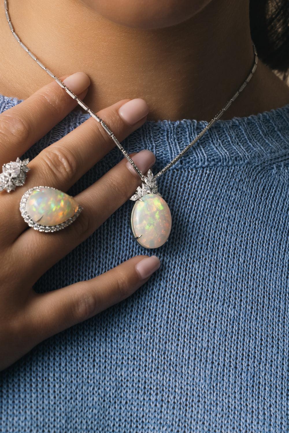Opal Diamond Pendant Reign Necklace - Image 4