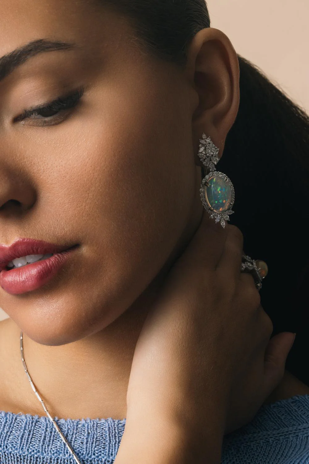 Opal Marquise Diamond Drop Reign Earrings - Image 3