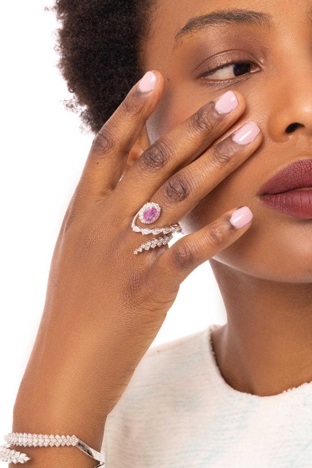 Pink Sapphire Reign Supreme Open Stackable Ring - Image 3
