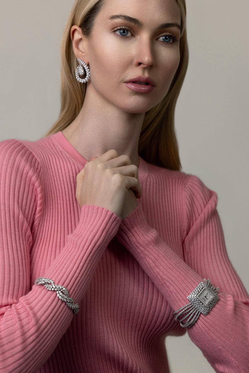 Y-Couture Diamond Hoop Drop Earrings - Image 2