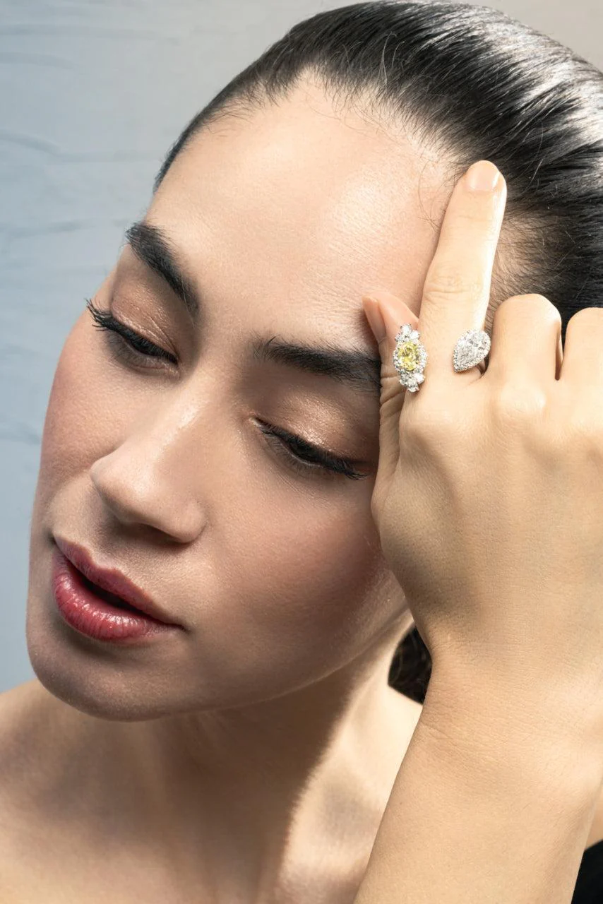 Yellow Diamond Pear Open Ring - Image 2