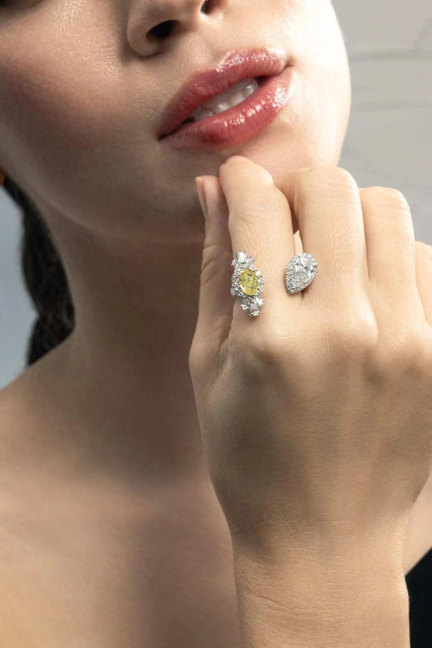 Yellow Diamond Pear Open Ring - Image 3