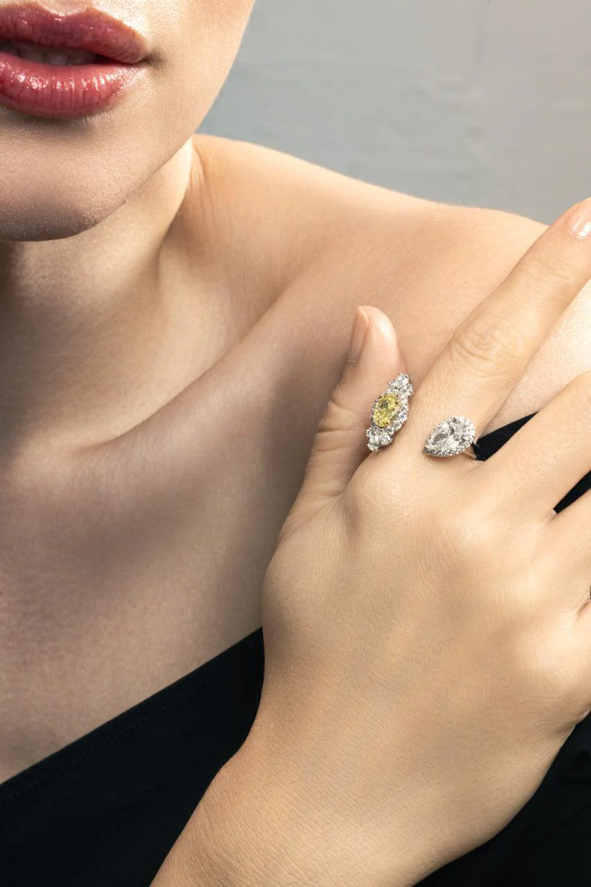 Yellow Diamond Pear Open Ring - Image 4