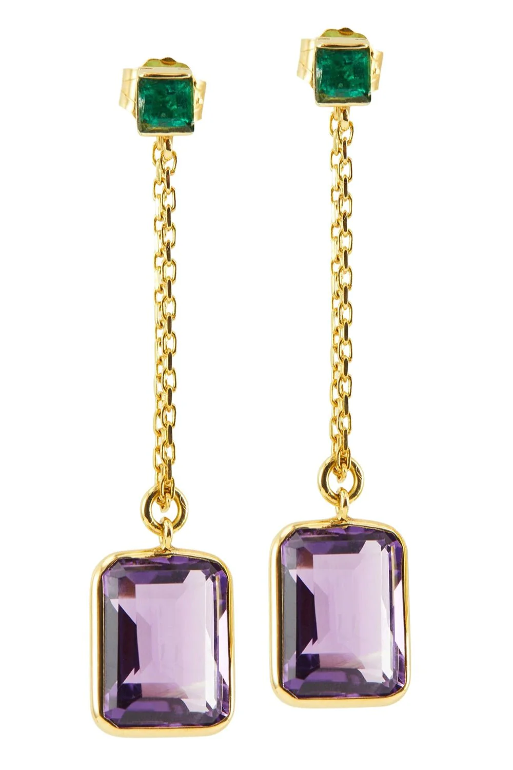 Emerald Amethyst Chain Earrings
