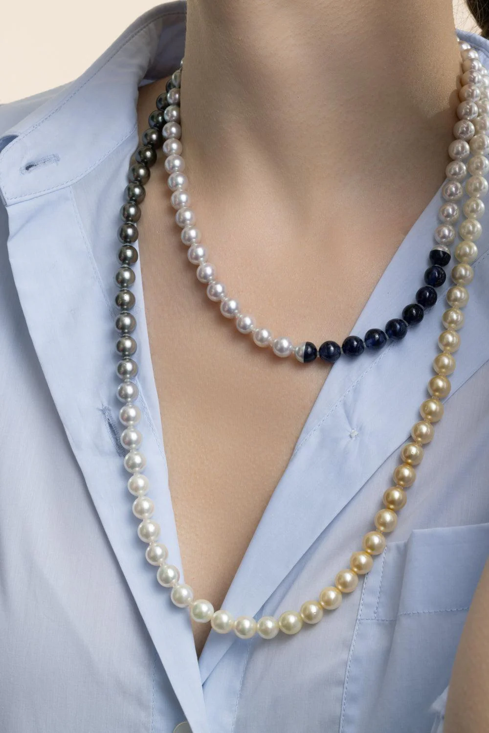 Blue Sapphire Pearl Sectional Necklace - Image 2