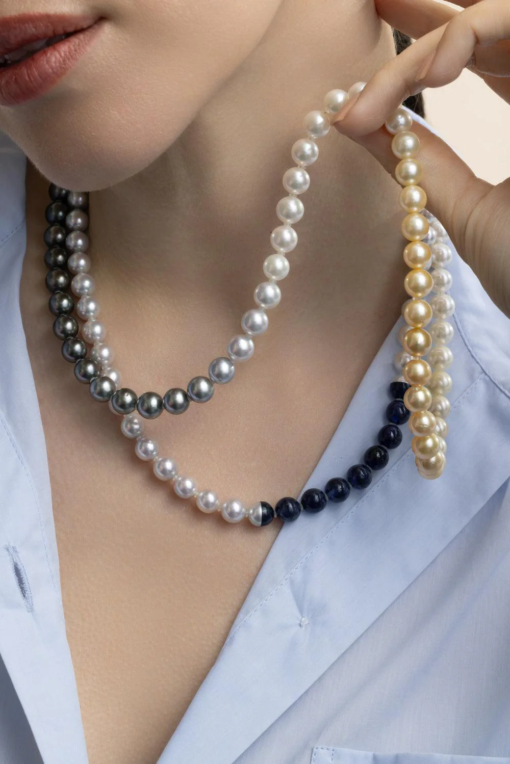 Blue Sapphire Pearl Sectional Necklace - Image 3