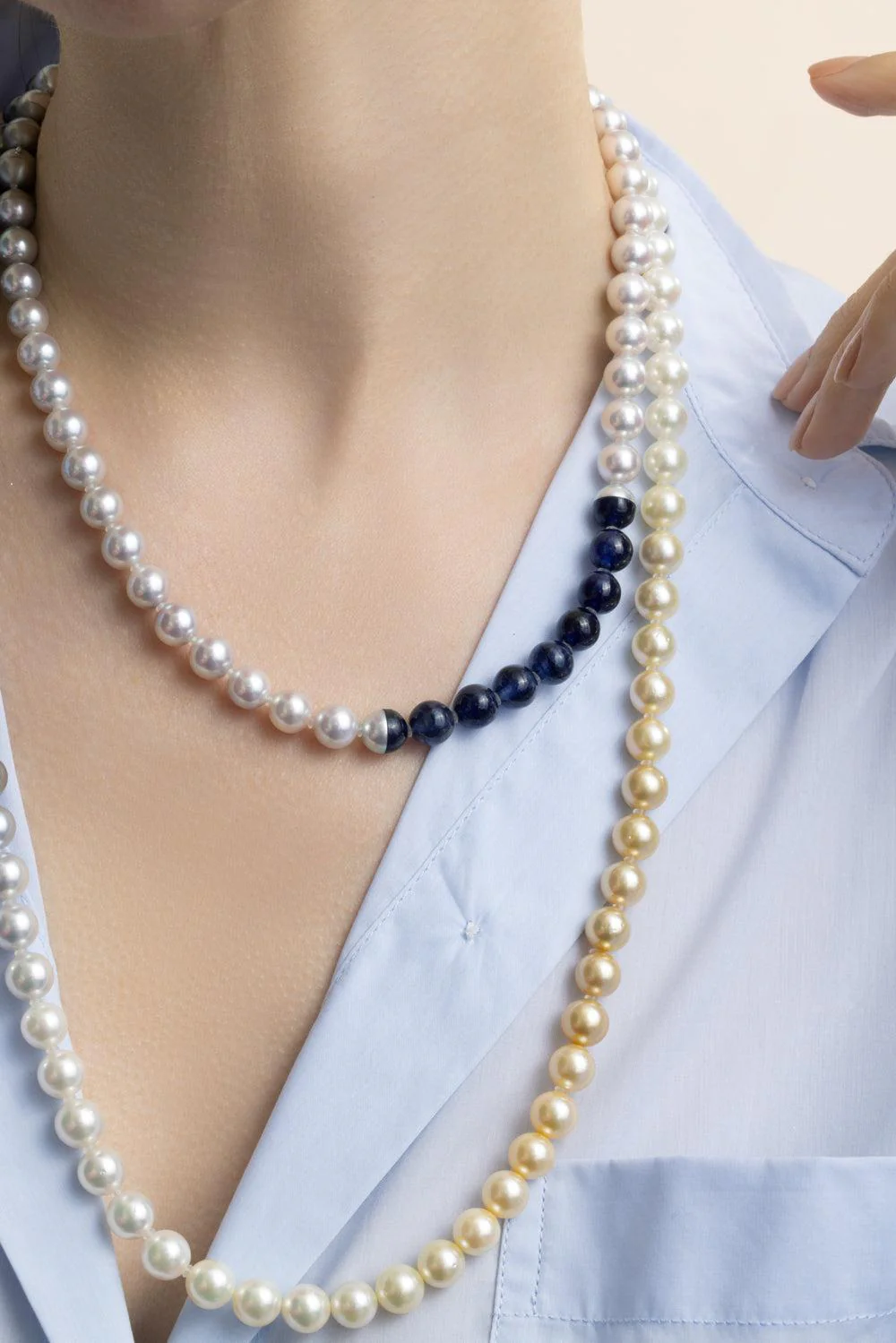 Blue Sapphire Pearl Sectional Necklace - Image 4