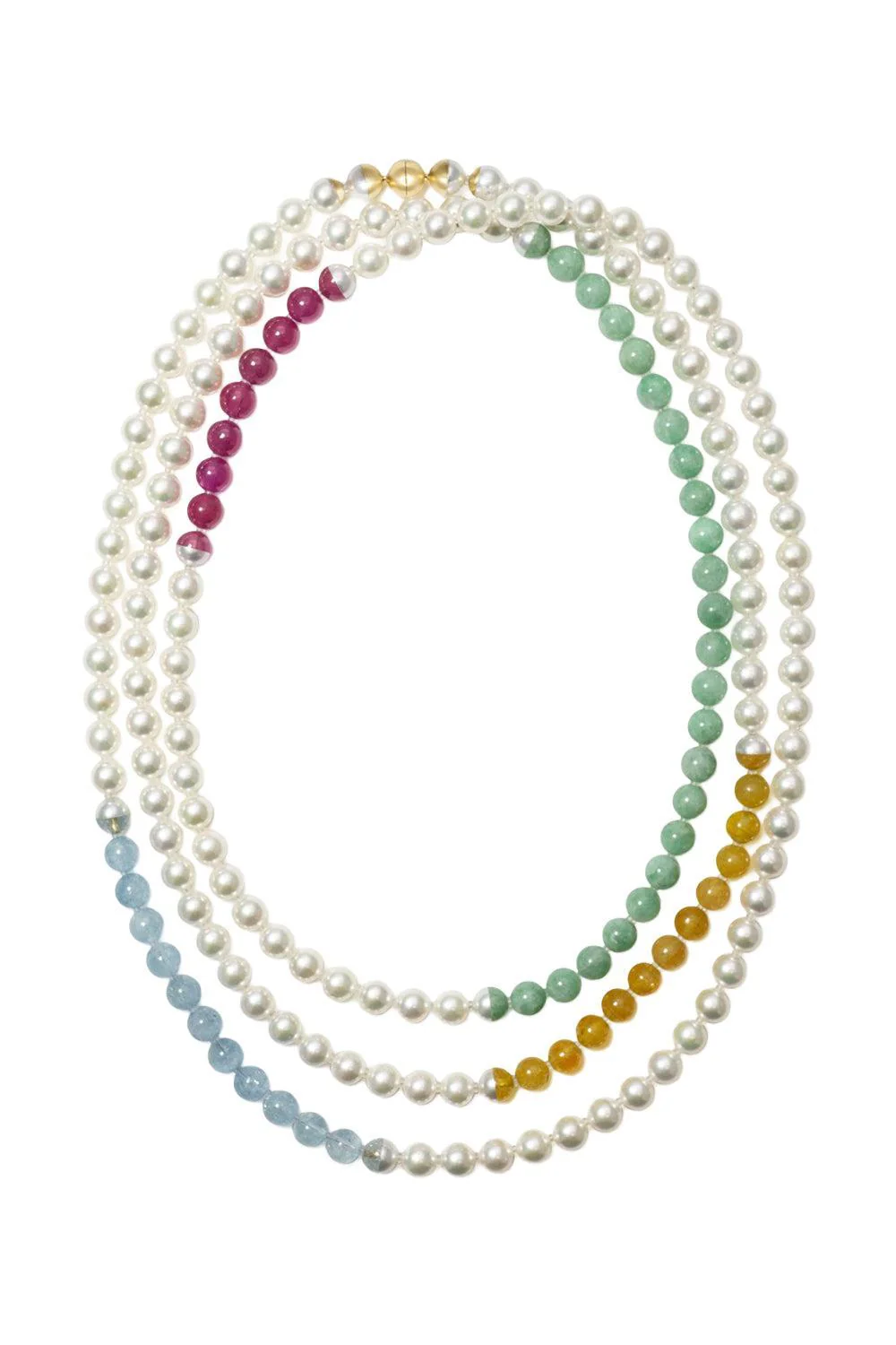 Yellow Sapphire Jade Pearl Sectional Pearl Necklace