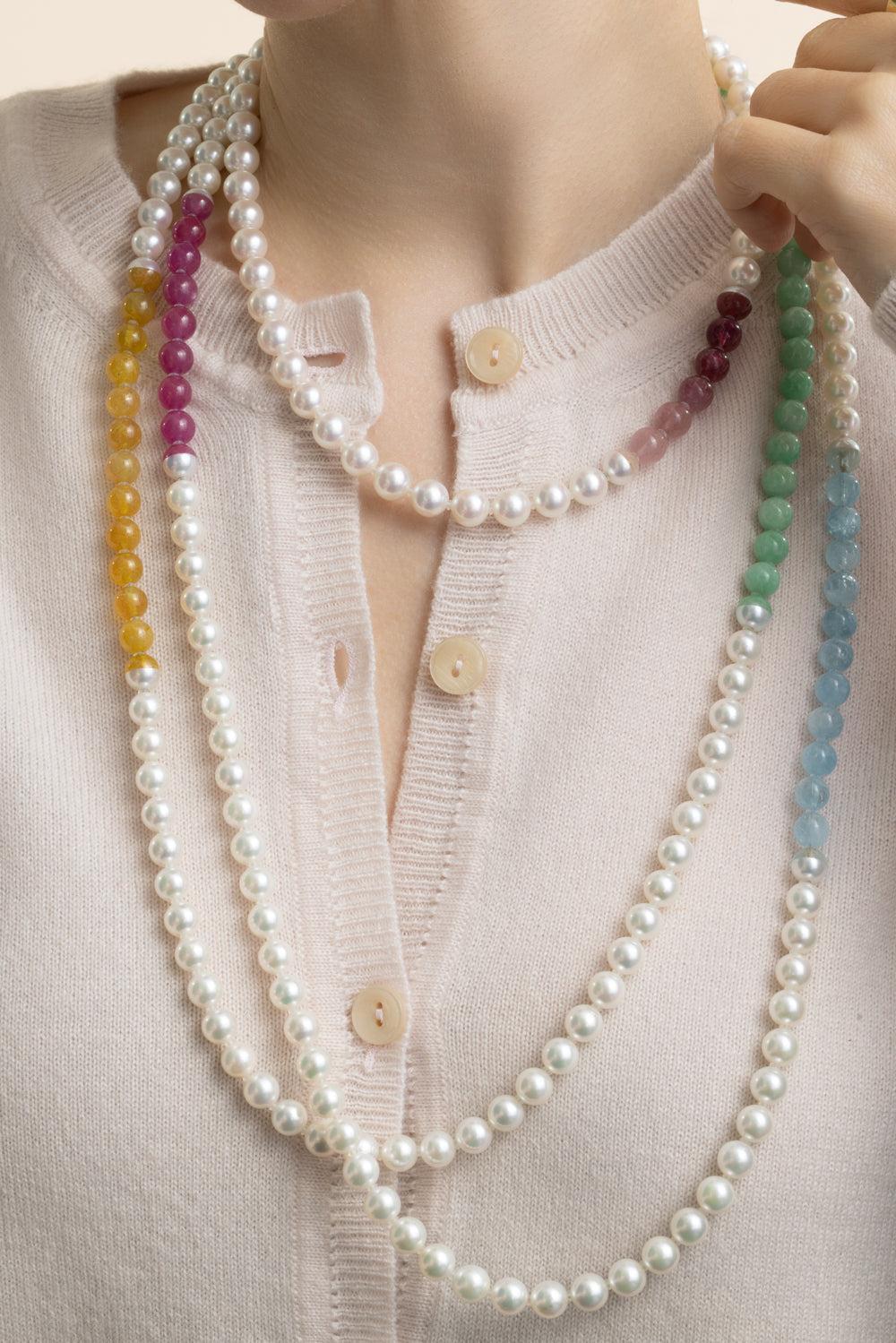 Yellow Sapphire Jade Pearl Sectional Pearl Necklace - Image 3