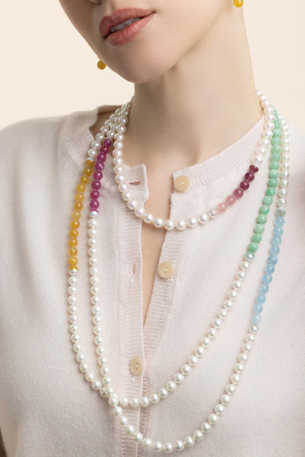 Yellow Sapphire Jade Pearl Sectional Pearl Necklace - Image 5