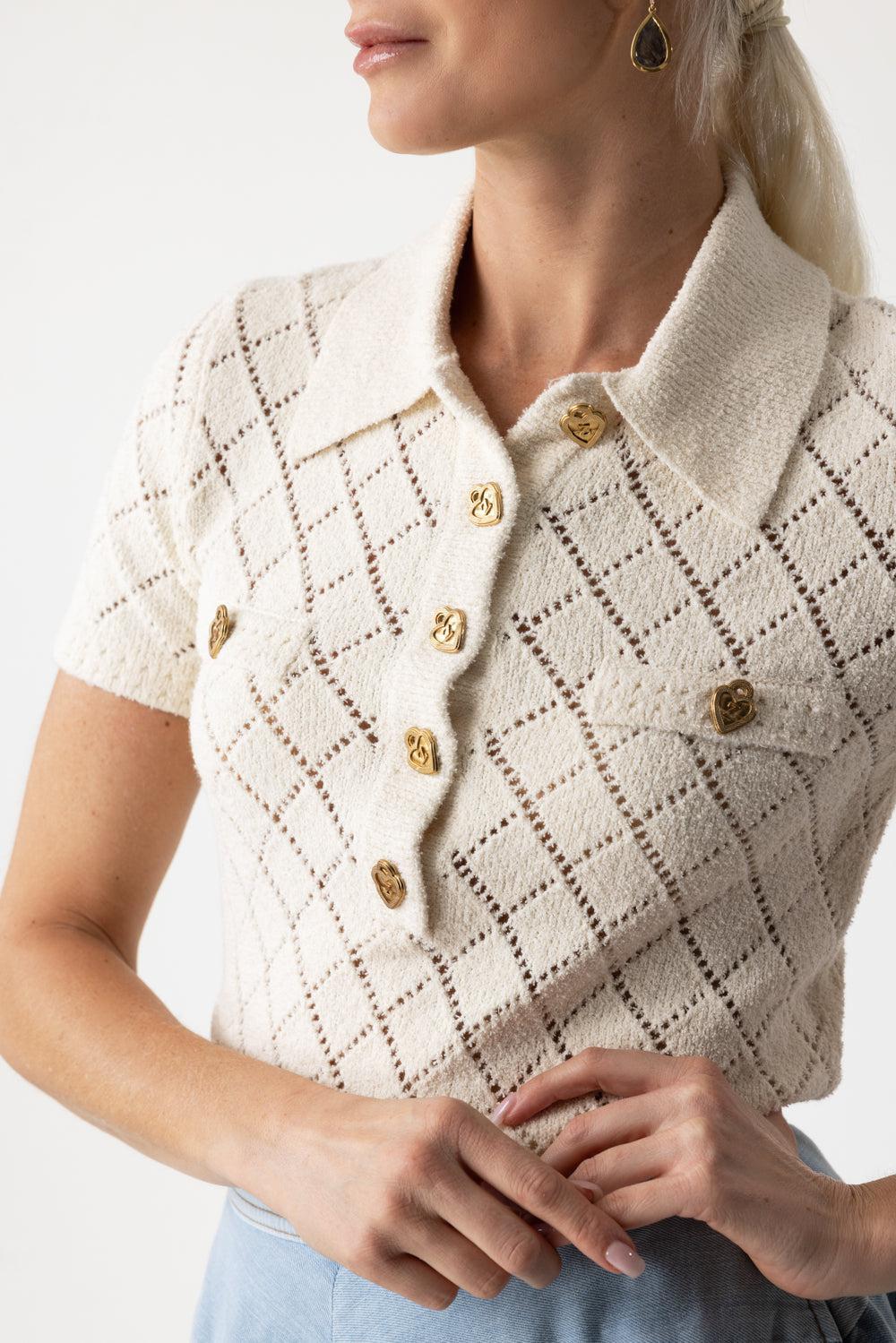Crush Polo Top - Cream - Image 3