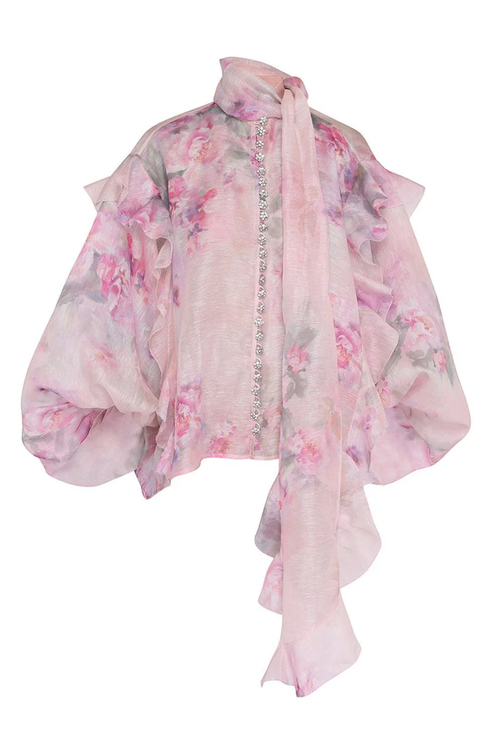 Crush Tie Neck Ruffle Blouse