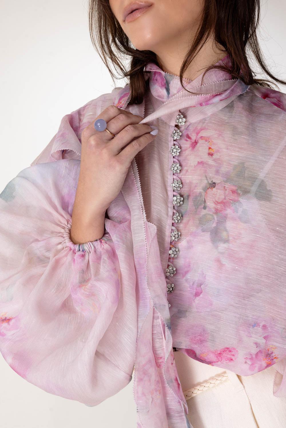 Crush Tie Neck Ruffle Blouse - Image 3
