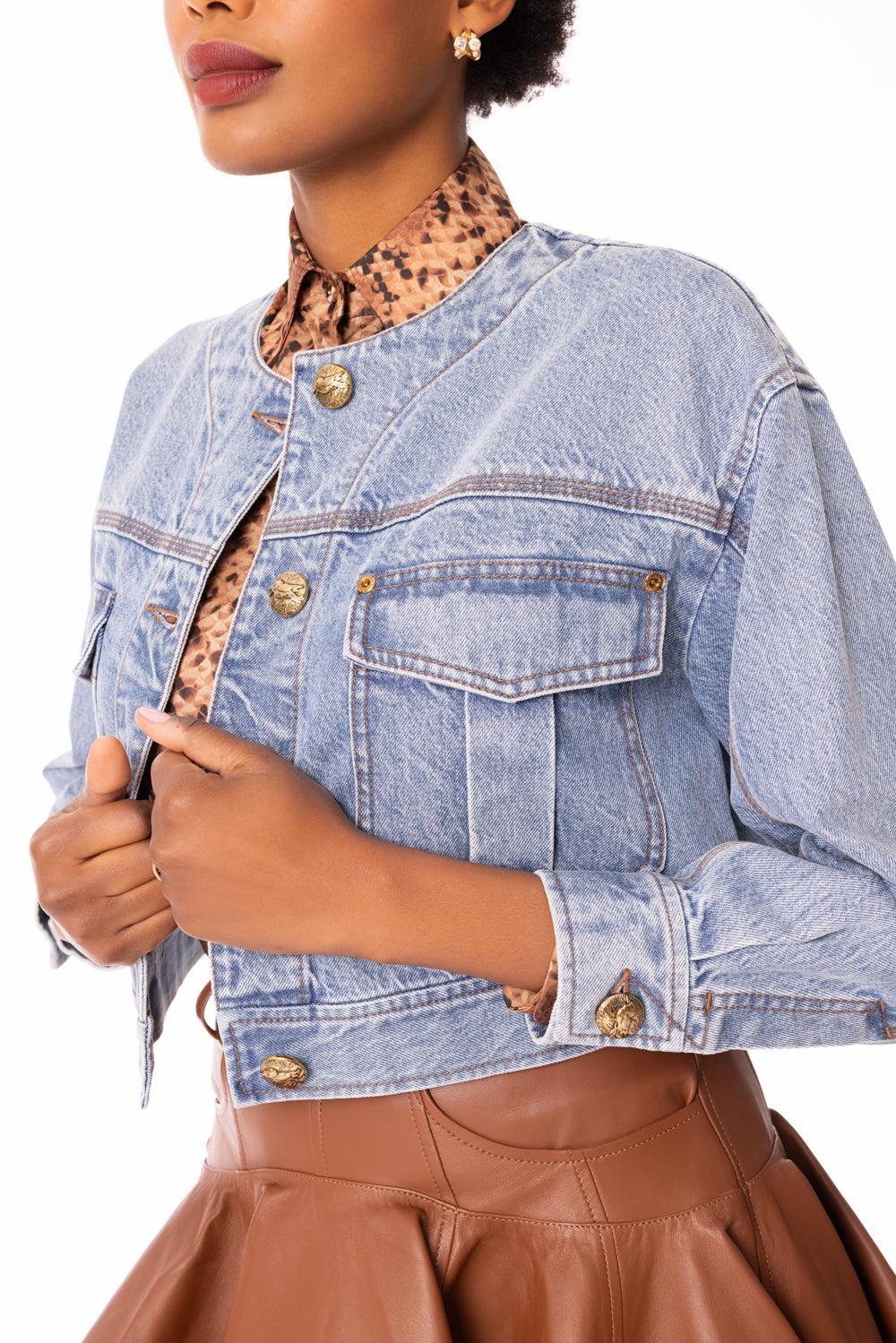 Denim Cropped Jacket - Image 3
