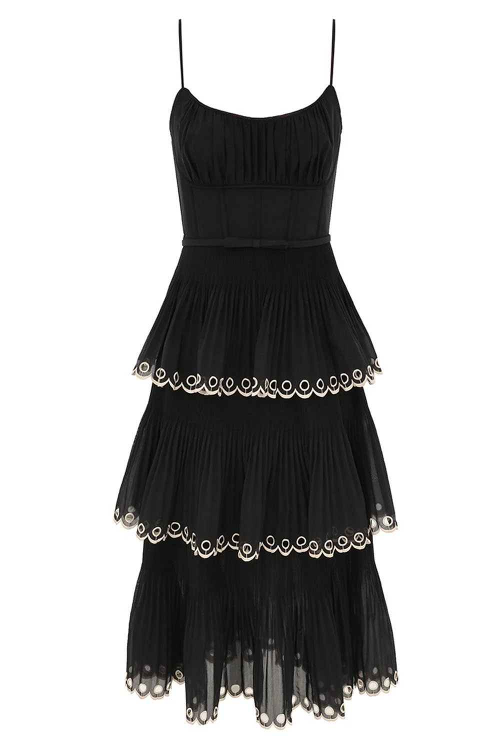 Embroidered Tiered Midi Dress