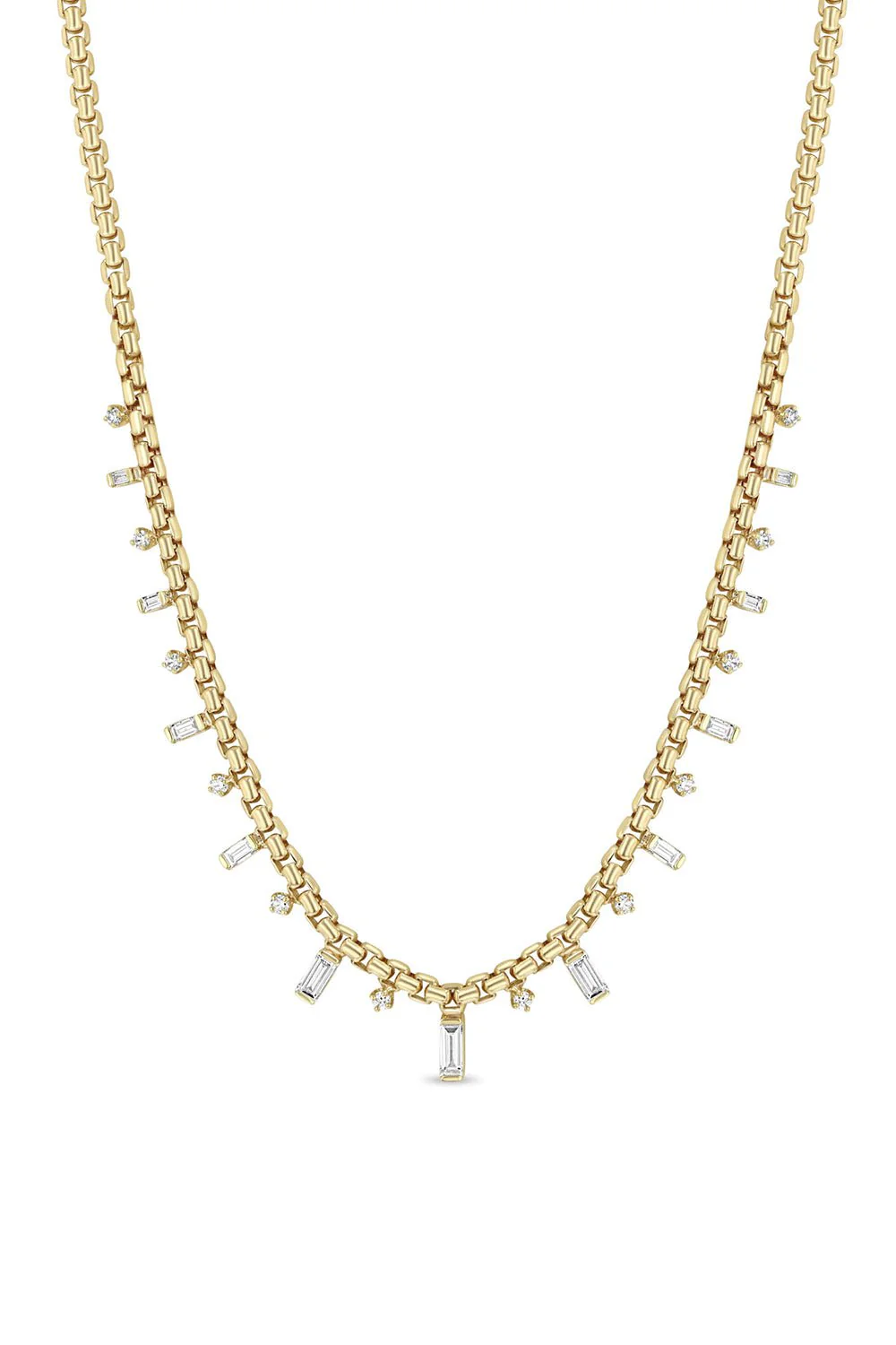 Alternating Diamond Medium Box Chain Necklace