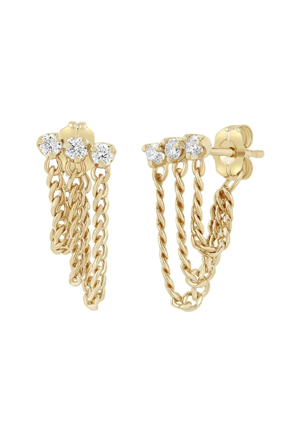 Diamond Curb Chain Waterfall Huggie Earrings