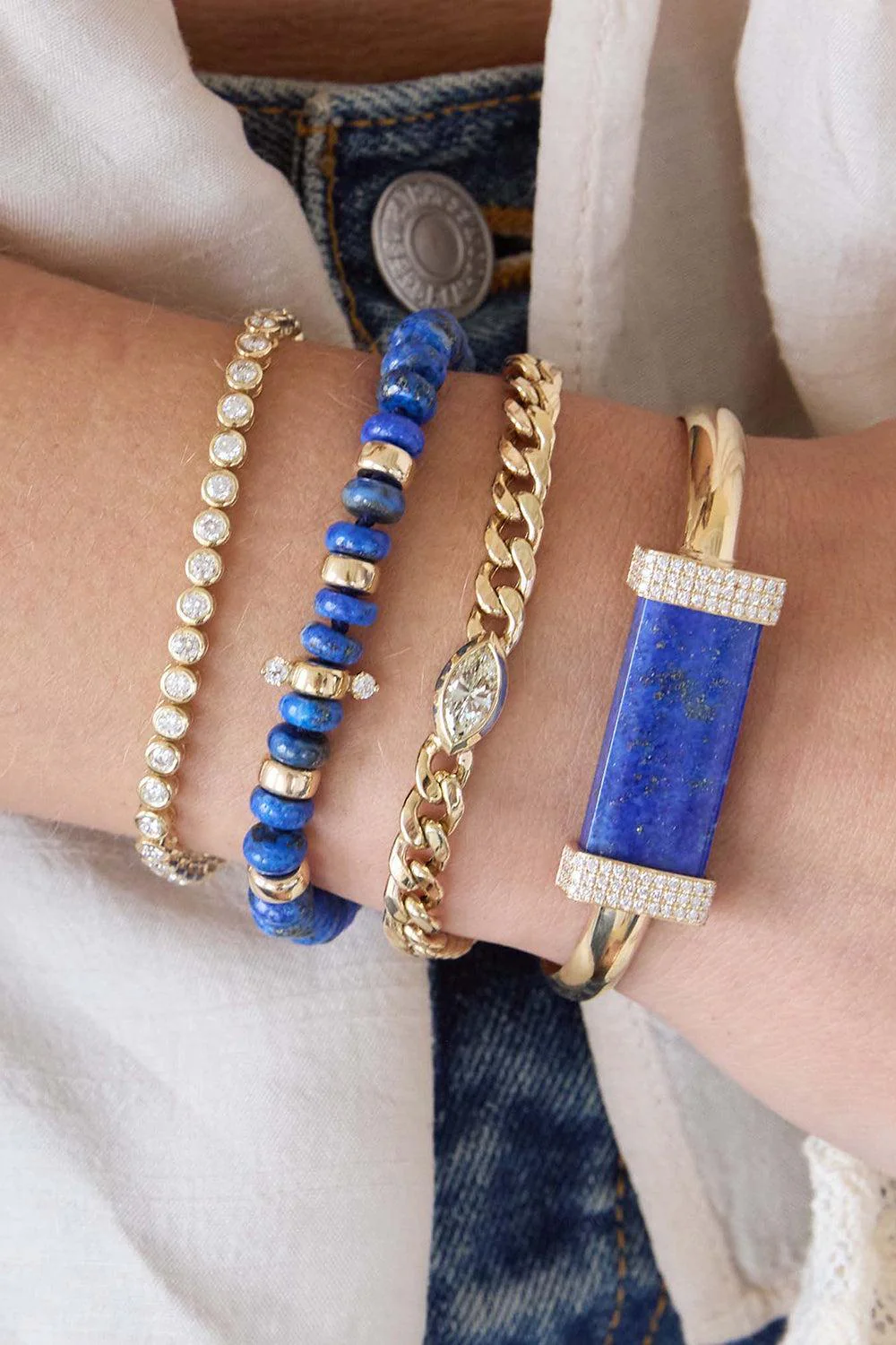 Diamond Lapis Rondelle Beaded Bracelet - Image 2