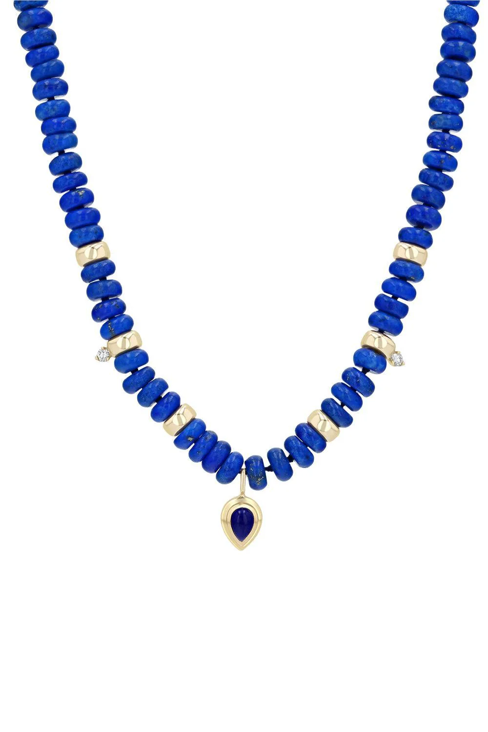Diamond Lapis Two Prong Beaded Necklace