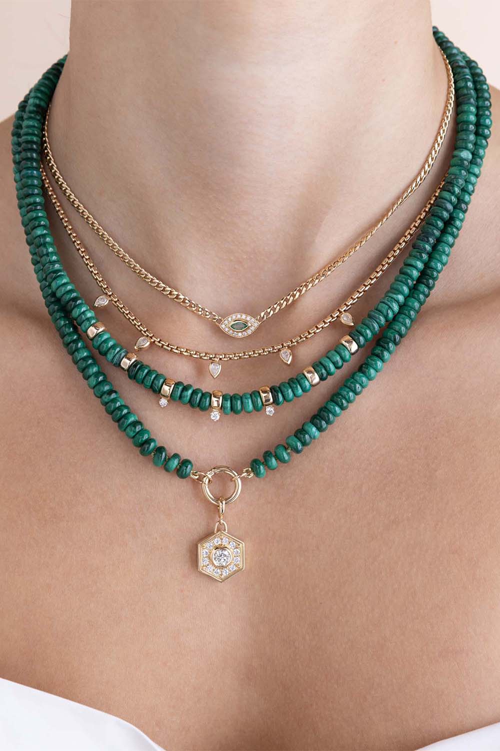 Diamond Malachite Beaded Necklace - Image 2