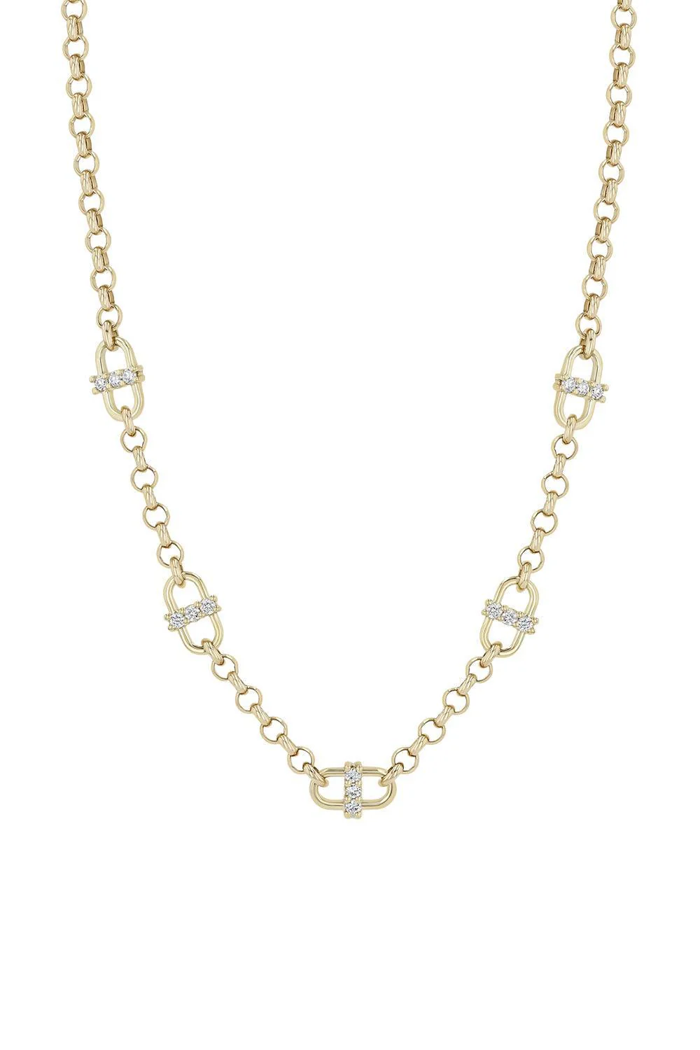 Diamond Medium Open Link 3 Prong Open Link Station Necklace