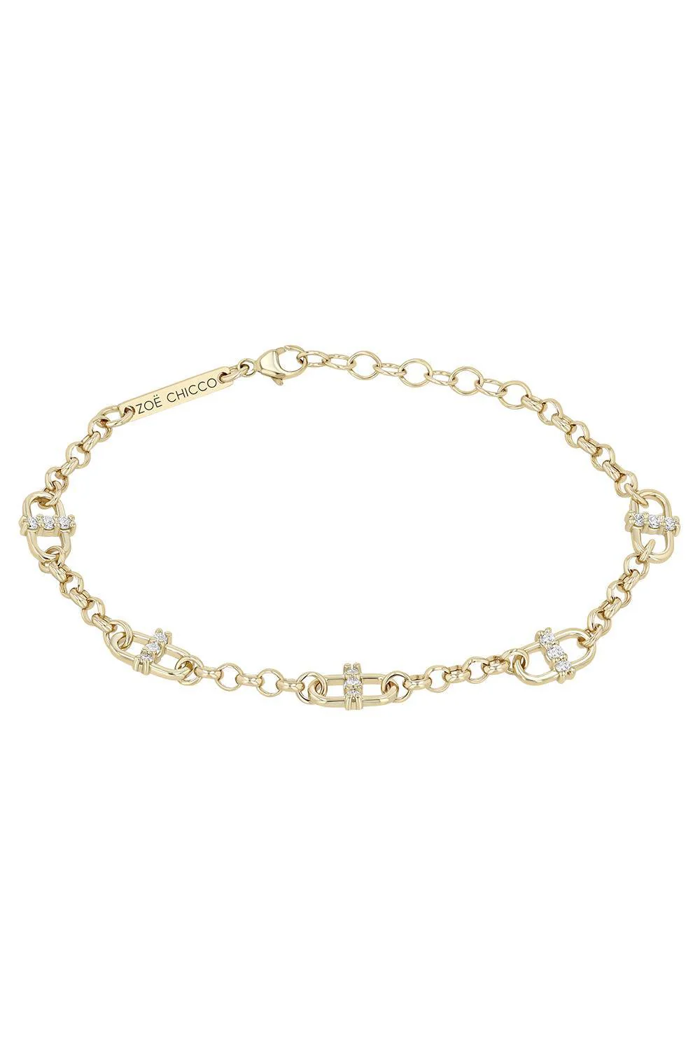 Diamond Medium Open Link Station Rolo Chain Bracelet