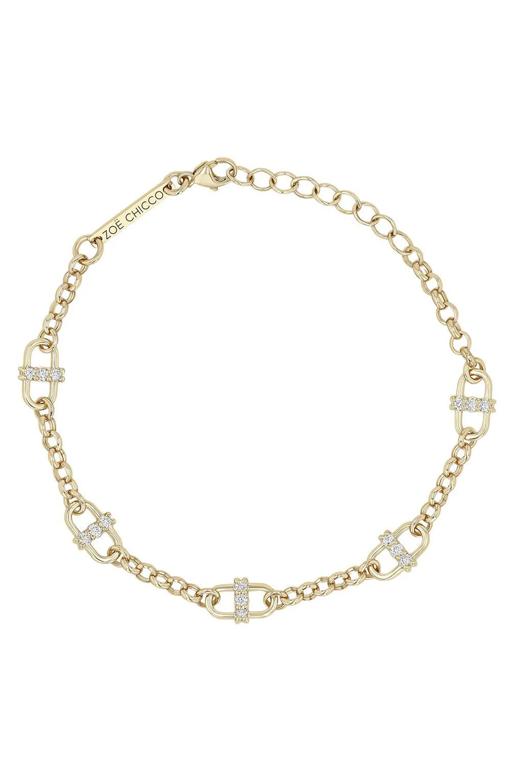 Diamond Medium Open Link Station Rolo Chain Bracelet - Image 2